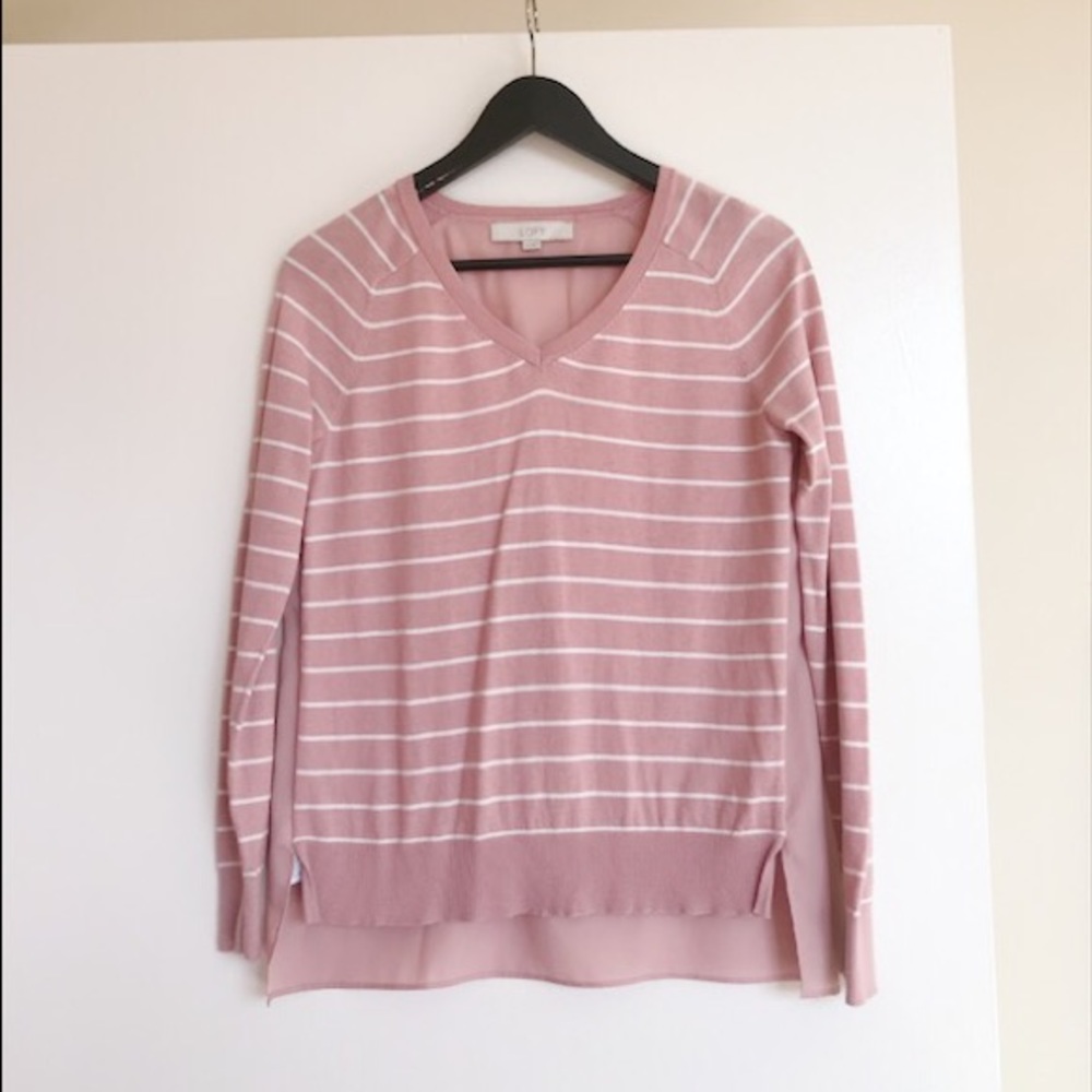 LOFT pink/white striped long sleeved top size XS